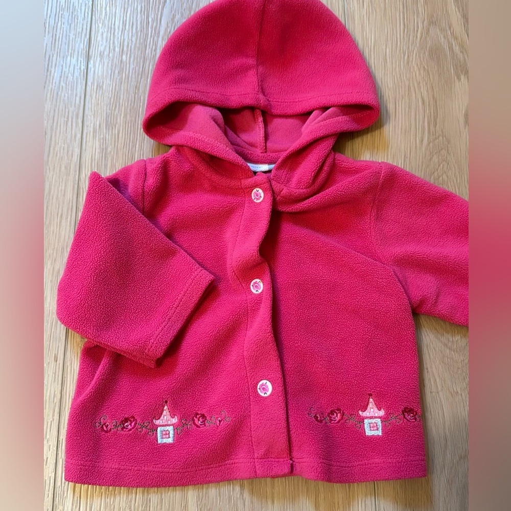 Vintage fleece velour vitamins baby button up hoodie rosette buttons and castle